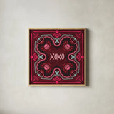 Love Sentiments XOXO by Cheryl Warrick. Shown in a natural wood glass frame for a timeless modern aesthetic. Available as an archival giclee rolled canvas, fine art paper, or poster print. SKU 104044a.