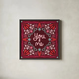 Love Sentiments You and Me by Cheryl Warrick. Shown in a sleek black glass frame for a contemporary gallery look. Available as an archival giclee rolled canvas, fine art paper, or poster print. SKU 104043a.