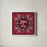 Love Sentiments You and Me by Cheryl Warrick. Shown in a crisp white glass frame for a clean and minimalist style. Available as an archival giclee rolled canvas, fine art paper, or poster print. SKU 104043a.