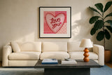 Love You Valentine by Cheryl Warrick. Displayed in a glass frame with matte in a clean modern living room. Available as an archival giclee rolled canvas, fine art paper, or poster print. SKU 104041a.
