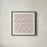 Main Street Twirled Blush by Cheryl Warrick. Shown in a sleek black glass frame for a contemporary gallery look. Available as an archival giclee rolled canvas, fine art paper, or poster print. SKU 82383a.