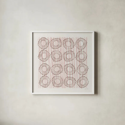Main Street Twirled Blush by Cheryl Warrick. Shown in a crisp white glass frame for a clean and minimalist style. Available as an archival giclee rolled canvas, fine art paper, or poster print. SKU 82383a.
