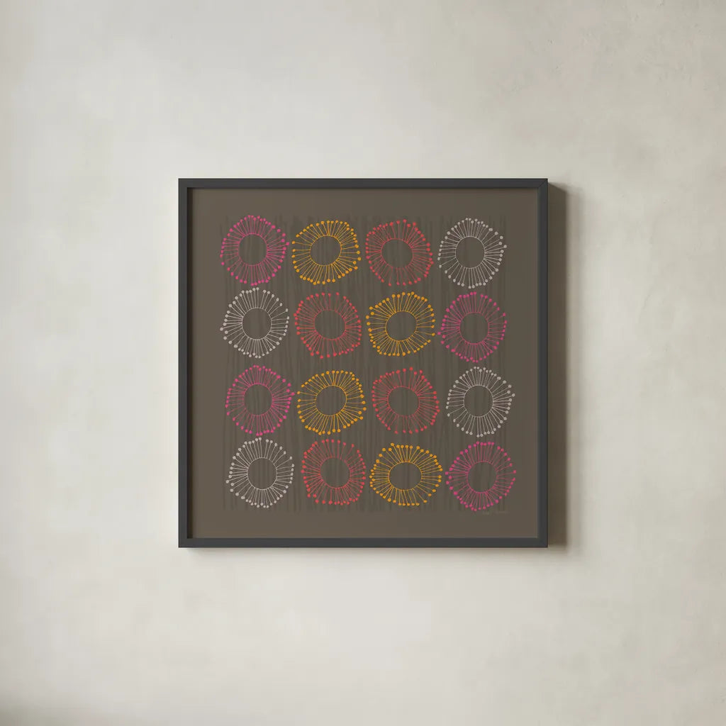 Main Street Twirled Rich by Cheryl Warrick. Shown in a sleek black glass frame for a contemporary gallery look. Available as an archival giclee rolled canvas, fine art paper, or poster print. SKU 77638a.