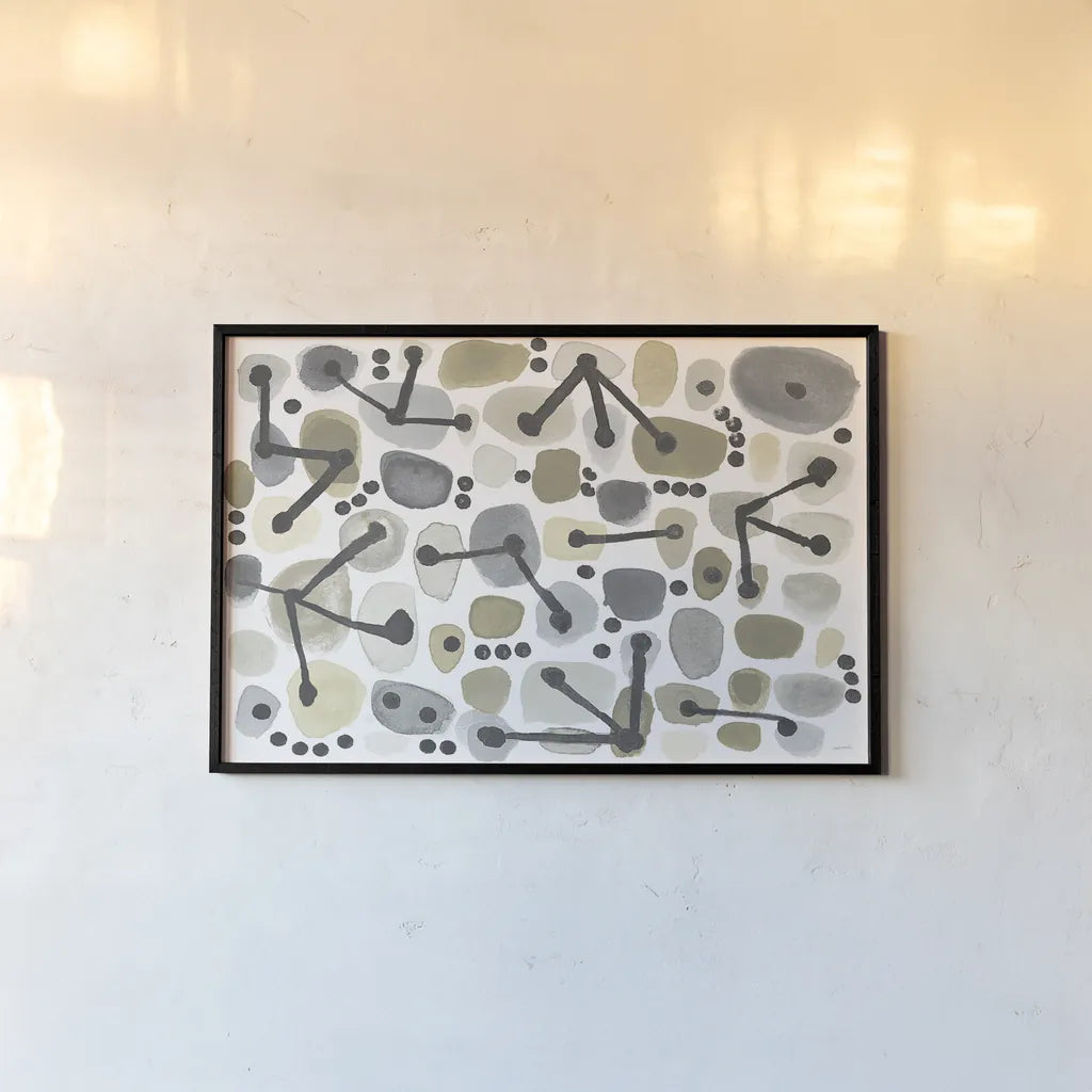 Mid Century I Achroma by Cheryl Warrick. shown as a paper print in a black flame. Available as a archival giclee rolled canvas, fine art paper, or poster print. SKU 30004i.