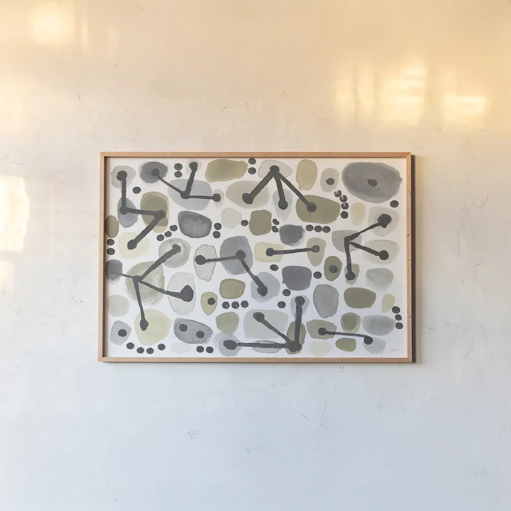 Mid Century I Achroma by Cheryl Warrick. shown as a paper print in a natural frame. Available as a archival giclee rolled canvas, fine art paper, or poster print. SKU 30004i.