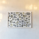 Mid Century I Achroma by Cheryl Warrick. shown as a paper print in a white frame. Available as a archival giclee rolled canvas, fine art paper, or poster print. SKU 30004i.