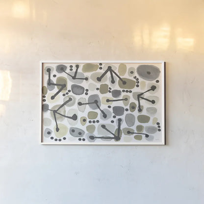 Mid Century I Achroma by Cheryl Warrick. shown as a paper print in a white frame. Available as a archival giclee rolled canvas, fine art paper, or poster print. SKU 30004i.