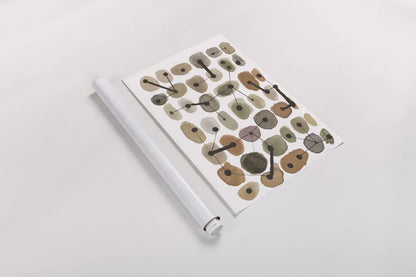 Mid Century II Warm Neutral Vertical by Cheryl Warrick. shown as a rolled paper print. Available as archival giclee rolled canvas, fine art paper, or poster print. SKU 77624h.