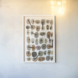 Mid Century II Warm Neutral Vertical by Cheryl Warrick. shown as a paper print in a white frame. Available as a archival giclee rolled canvas, fine art paper, or poster print. SKU 77624h.