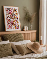 Mid Century III Plum Vertical by Cheryl Warrick. shown as a paper print in a natural frame. Available as a archival giclee rolled canvas, fine art paper, or poster print. SKU 77623h.