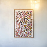 Mid Century III Plum Vertical by Cheryl Warrick. shown as a paper print in a natural frame. Available as a archival giclee rolled canvas, fine art paper, or poster print. SKU 77623h.