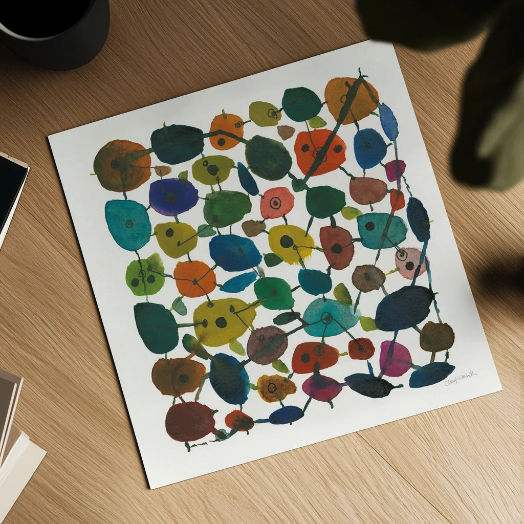 Mid Century IV by Cheryl Warrick. Shown as a detailed flat fine art print, highlighting archival giclee quality. Available as an archival giclee rolled canvas, fine art paper, or poster print. SKU 22755a.