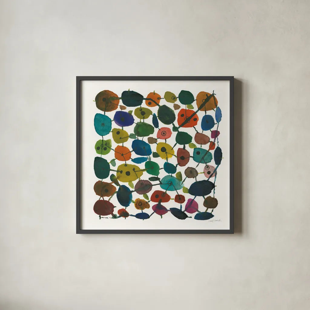 Mid Century IV by Cheryl Warrick. Shown in a sleek black glass frame for a contemporary gallery look. Available as an archival giclee rolled canvas, fine art paper, or poster print. SKU 22755a.