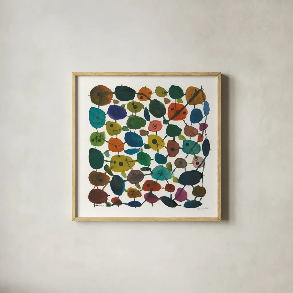 Mid Century IV by Cheryl Warrick. Shown in a natural wood glass frame for a timeless modern aesthetic. Available as an archival giclee rolled canvas, fine art paper, or poster print. SKU 22755a.