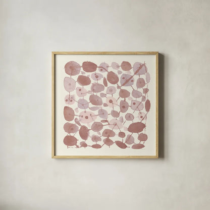 Mid Century IV Blush by Cheryl Warrick. Shown in a natural wood glass frame for a timeless modern aesthetic. Available as an archival giclee rolled canvas, fine art paper, or poster print. SKU 42741a.