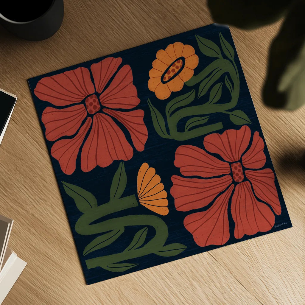 Modern Blooms I by Cheryl Warrick. Shown as a detailed flat fine art print, highlighting archival giclee quality. Available as an archival giclee rolled canvas, fine art paper, or poster print. SKU 102948a.