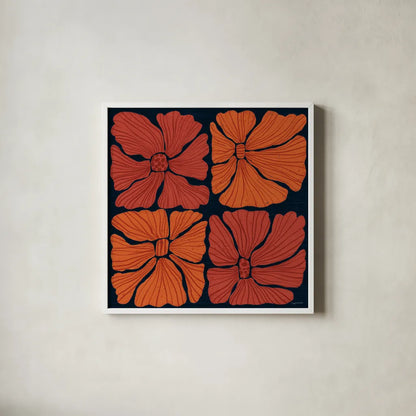 Modern Blooms II by Cheryl Warrick. Shown in a crisp white glass frame for a clean and minimalist style. Available as an archival giclee rolled canvas, fine art paper, or poster print. SKU 102949a.