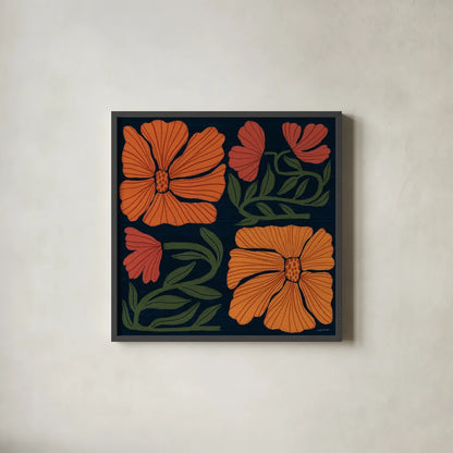 Modern Blooms III by Cheryl Warrick. Shown in a sleek black glass frame for a contemporary gallery look. Available as an archival giclee rolled canvas, fine art paper, or poster print. SKU 102950a.