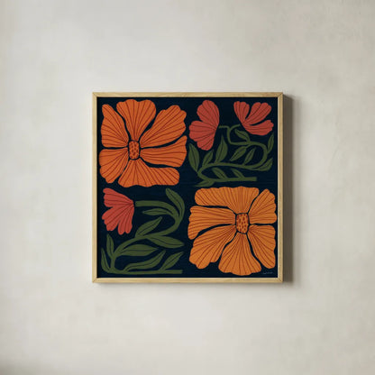 Modern Blooms III by Cheryl Warrick. Shown in a natural wood glass frame for a timeless modern aesthetic. Available as an archival giclee rolled canvas, fine art paper, or poster print. SKU 102950a.