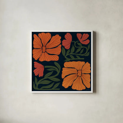 Modern Blooms III by Cheryl Warrick. Shown in a crisp white glass frame for a clean and minimalist style. Available as an archival giclee rolled canvas, fine art paper, or poster print. SKU 102950a.