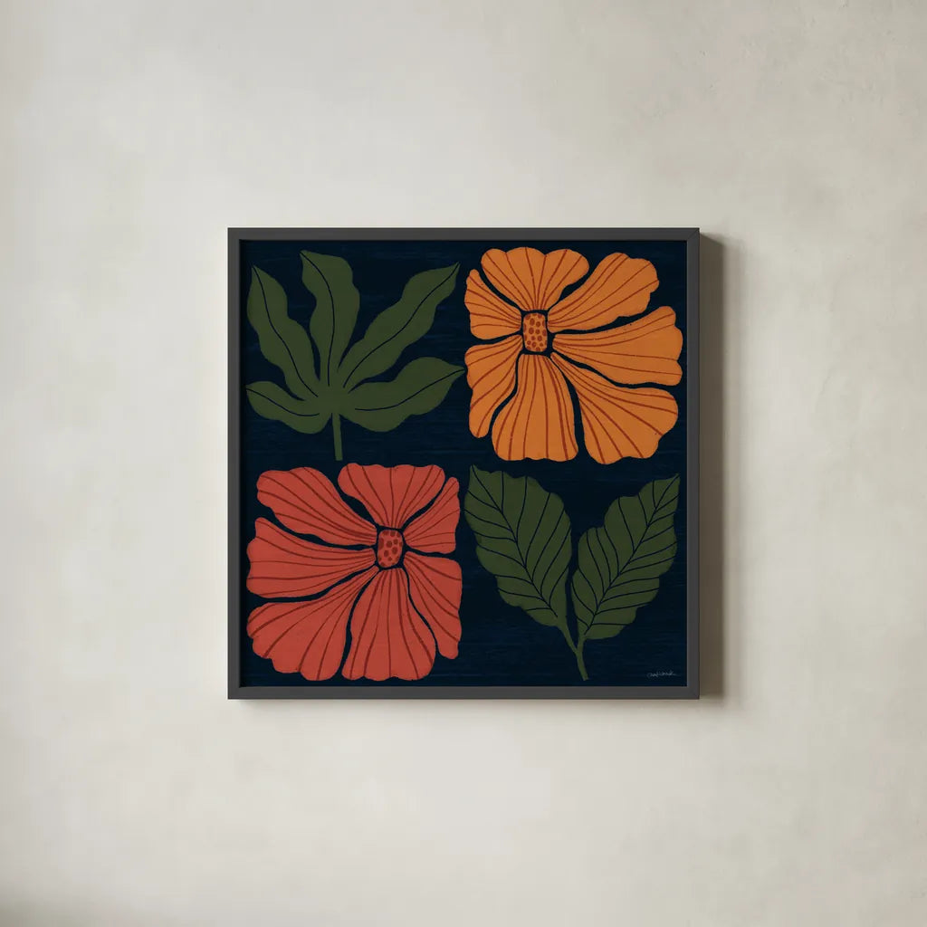 Modern Blooms IV by Cheryl Warrick. Shown in a sleek black glass frame for a contemporary gallery look. Available as an archival giclee rolled canvas, fine art paper, or poster print. SKU 102951a.