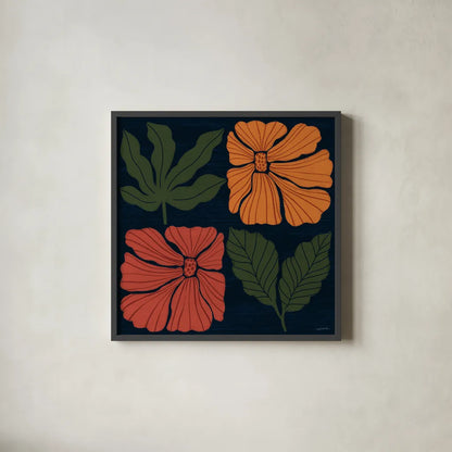 Modern Blooms IV by Cheryl Warrick. Shown in a sleek black glass frame for a contemporary gallery look. Available as an archival giclee rolled canvas, fine art paper, or poster print. SKU 102951a.