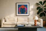 Modern Botanical I by Cheryl Warrick. Displayed in a glass frame with matte in a clean modern living room. Available as an archival giclee rolled canvas, fine art paper, or poster print. SKU 103994a.