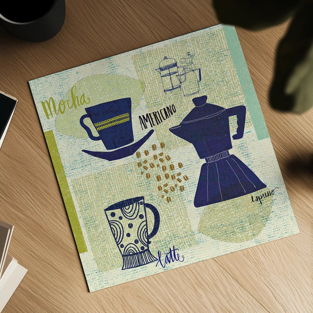 Modern Cafe II by Cheryl Warrick. Shown as a detailed flat fine art print, highlighting archival giclee quality. Available as an archival giclee rolled canvas, fine art paper, or poster print. SKU 37839a.