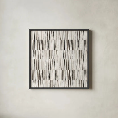 Neutral Stripes II by Cheryl Warrick. Shown in a sleek black glass frame for a contemporary gallery look. Available as an archival giclee rolled canvas, fine art paper, or poster print. SKU 63176a.