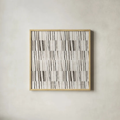 Neutral Stripes II by Cheryl Warrick. Shown in a natural wood glass frame for a timeless modern aesthetic. Available as an archival giclee rolled canvas, fine art paper, or poster print. SKU 63176a.