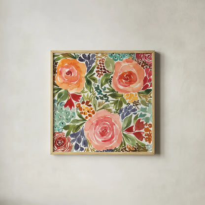 Ode to Spring I by Cheryl Warrick. Shown in a natural wood glass frame for a timeless modern aesthetic. Available as an archival giclee rolled canvas, fine art paper, or poster print. SKU 78384a.