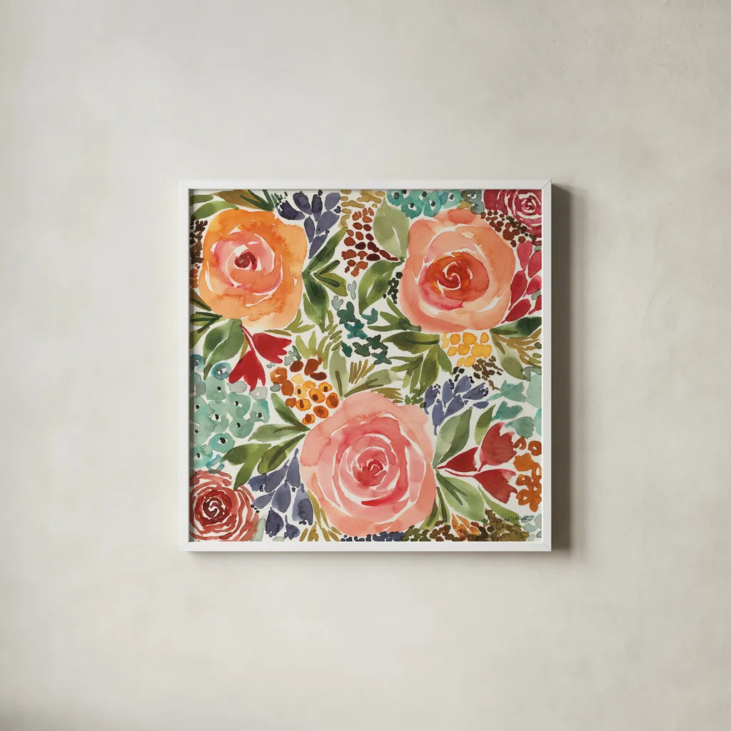 Ode to Spring I by Cheryl Warrick. Shown in a crisp white glass frame for a clean and minimalist style. Available as an archival giclee rolled canvas, fine art paper, or poster print. SKU 78384a.