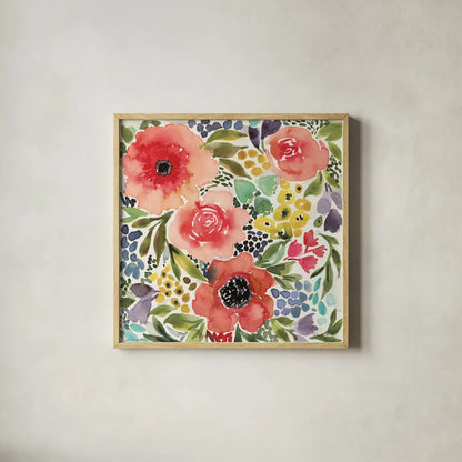 Ode to Spring II by Cheryl Warrick. Shown in a natural wood glass frame for a timeless modern aesthetic. Available as an archival giclee rolled canvas, fine art paper, or poster print. SKU 78385a.