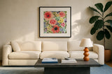 Ode to Spring II by Cheryl Warrick. Displayed in a glass frame with matte in a clean modern living room. Available as an archival giclee rolled canvas, fine art paper, or poster print. SKU 78385a.