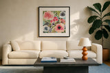 Ode to Spring III by Cheryl Warrick. Displayed in a glass frame with matte in a clean modern living room. Available as an archival giclee rolled canvas, fine art paper, or poster print. SKU 78386a.
