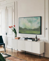 On the Cape III by Cheryl Warrick. shown as a framed stretched canvas in a living room above a console. Available as a archival giclee rolled canvas, fine art paper, or poster print. SKU 21444i.
