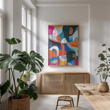 Overflow II by Cheryl Warrick. shown as a print in a natural wood frame in a dining room. Available as a archival giclee rolled canvas, fine art paper, or poster print. SKU 79898h.
