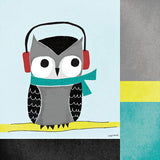 Owls I Blue Gray and Yellow by Cheryl Warrick. SKU 26732a. Archival Giclee Fine art print for wall decor.