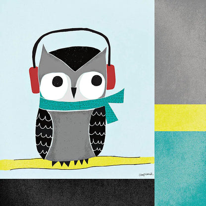 Owls I Blue Gray and Yellow by Cheryl Warrick. SKU 26732a. Archival Giclee Fine art print for wall decor.