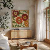 Park III v.2 by Cheryl Warrick. Shown in a natural wood frame in a cozy modern living room. Available as an archival giclee rolled canvas, fine art paper, or poster print. SKU 13972a.