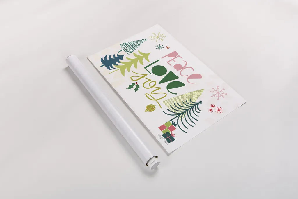 Peace Love Joy I by Cheryl Warrick. shown as a rolled paper print. Available as archival giclee rolled canvas, fine art paper, or poster print. SKU 79259i.