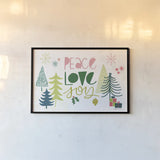 Peace Love Joy I by Cheryl Warrick. shown as a paper print in a black flame. Available as a archival giclee rolled canvas, fine art paper, or poster print. SKU 79259i.