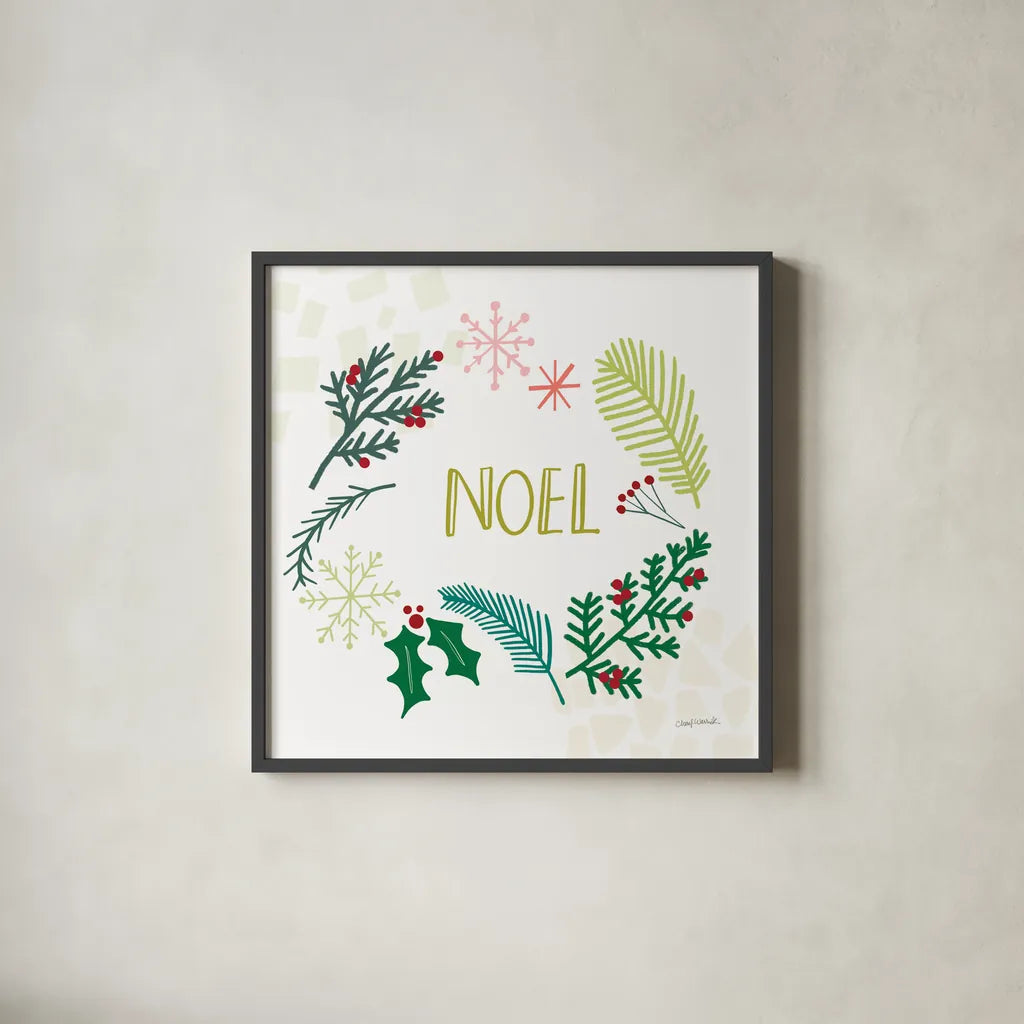 Peace Love Joy III by Cheryl Warrick. Shown in a sleek black glass frame for a contemporary gallery look. Available as an archival giclee rolled canvas, fine art paper, or poster print. SKU 79261a.