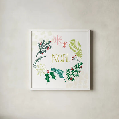 Peace Love Joy III by Cheryl Warrick. Shown in a crisp white glass frame for a clean and minimalist style. Available as an archival giclee rolled canvas, fine art paper, or poster print. SKU 79261a.