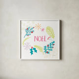 Peace Love Joy III Bright by Cheryl Warrick. Shown in a crisp white glass frame for a clean and minimalist style. Available as an archival giclee rolled canvas, fine art paper, or poster print. SKU 79958a.
