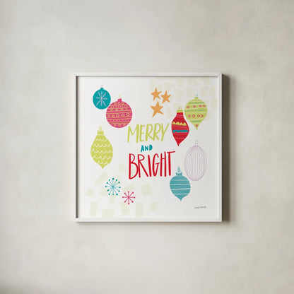 Peace Love Joy IV Bright by Cheryl Warrick. Shown in a crisp white glass frame for a clean and minimalist style. Available as an archival giclee rolled canvas, fine art paper, or poster print. SKU 79959a.