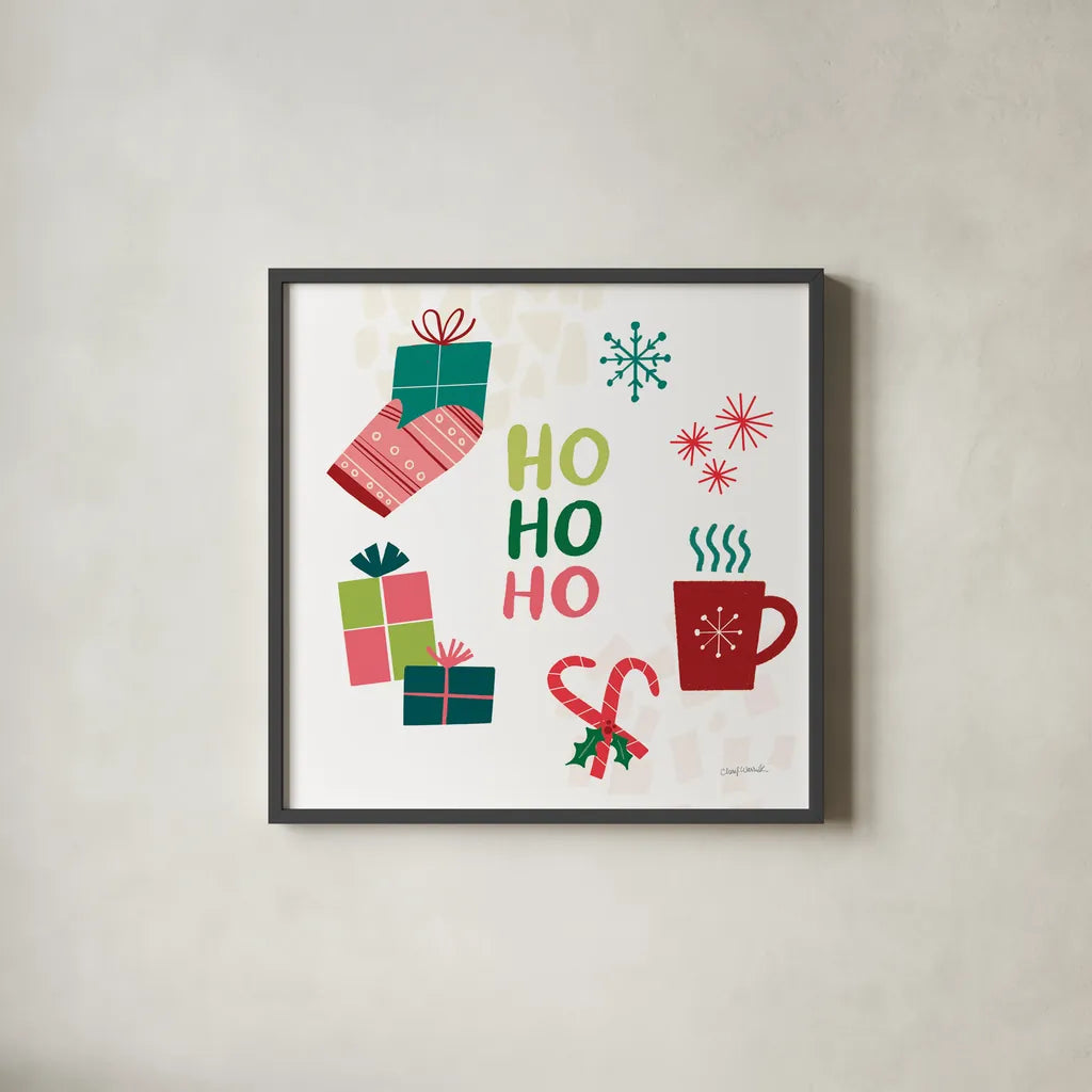 Peace Love Joy V by Cheryl Warrick. Shown in a sleek black glass frame for a contemporary gallery look. Available as an archival giclee rolled canvas, fine art paper, or poster print. SKU 79263a.