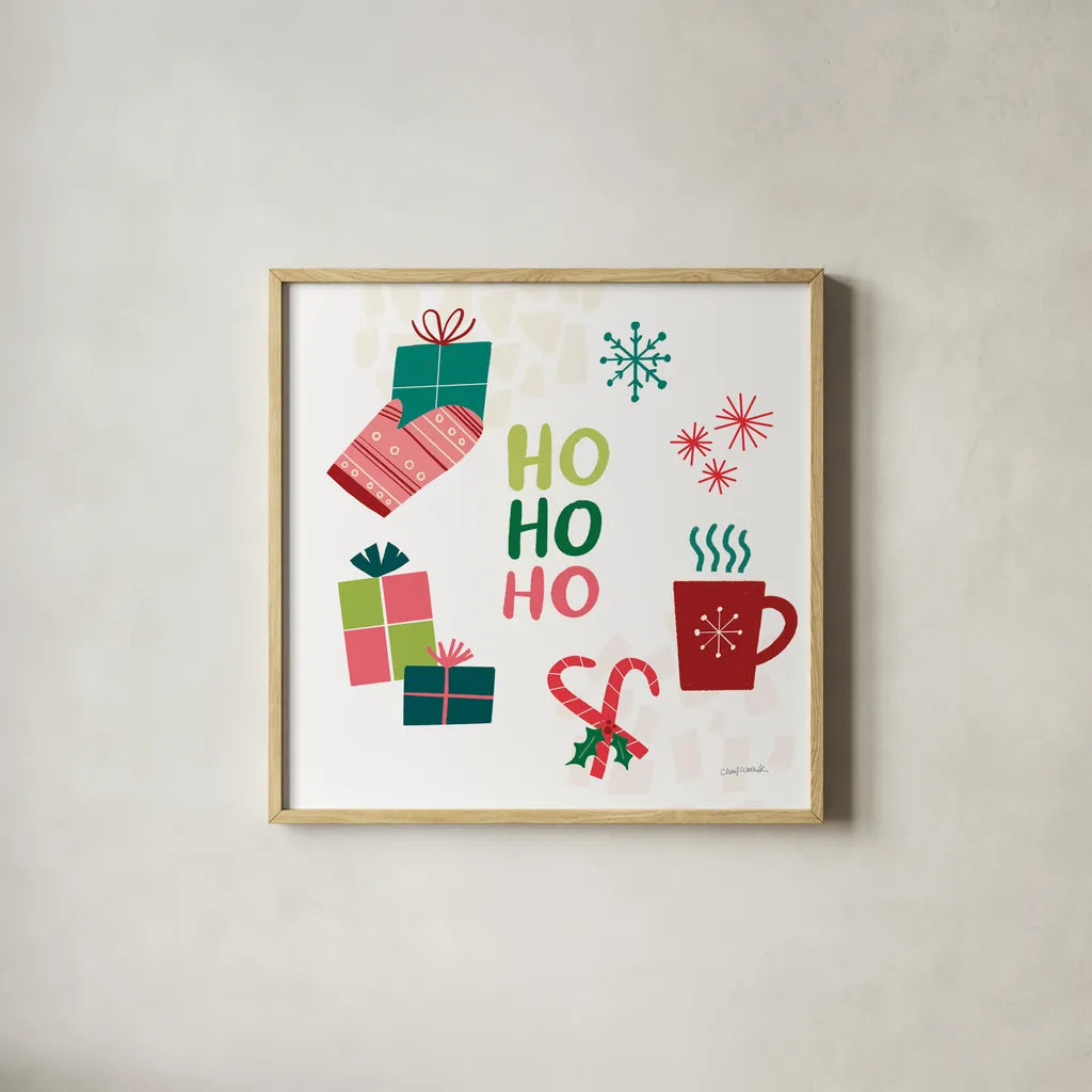 Peace Love Joy V by Cheryl Warrick. Shown in a natural wood glass frame for a timeless modern aesthetic. Available as an archival giclee rolled canvas, fine art paper, or poster print. SKU 79263a.