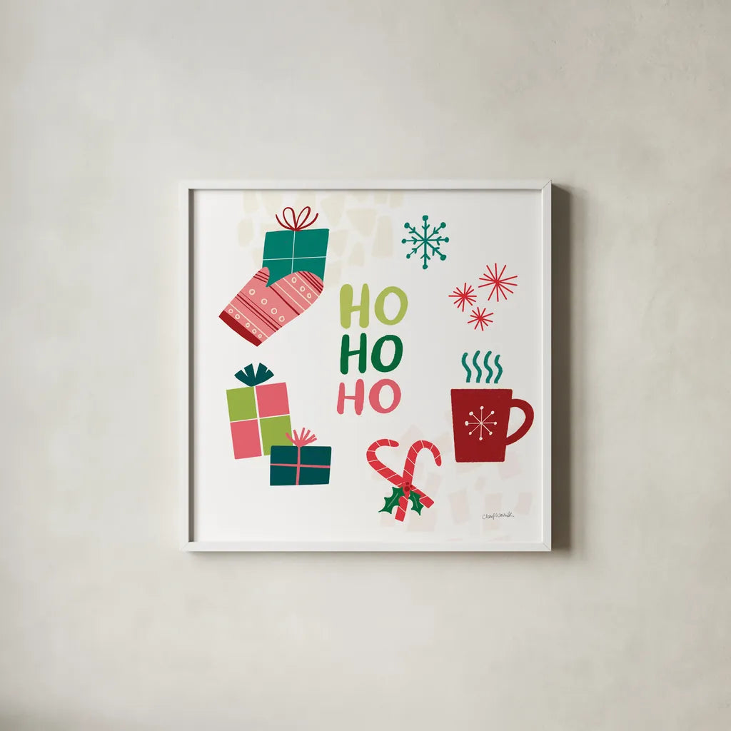 Peace Love Joy V by Cheryl Warrick. Shown in a crisp white glass frame for a clean and minimalist style. Available as an archival giclee rolled canvas, fine art paper, or poster print. SKU 79263a.