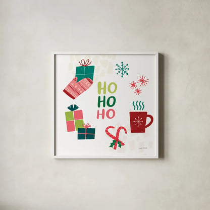 Peace Love Joy V by Cheryl Warrick. Shown in a crisp white glass frame for a clean and minimalist style. Available as an archival giclee rolled canvas, fine art paper, or poster print. SKU 79263a.